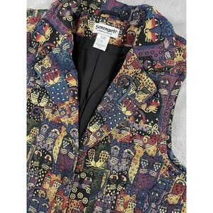 Vtg Serengeti Women's‎ Tapestry Vest Retro Cat Print Multicolor Kitty Artsy Sz M